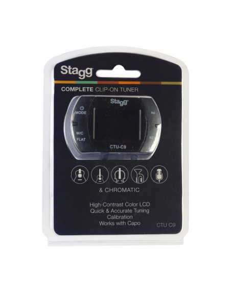 Multifunction black automatic chromatic clip-on tuner with microphone