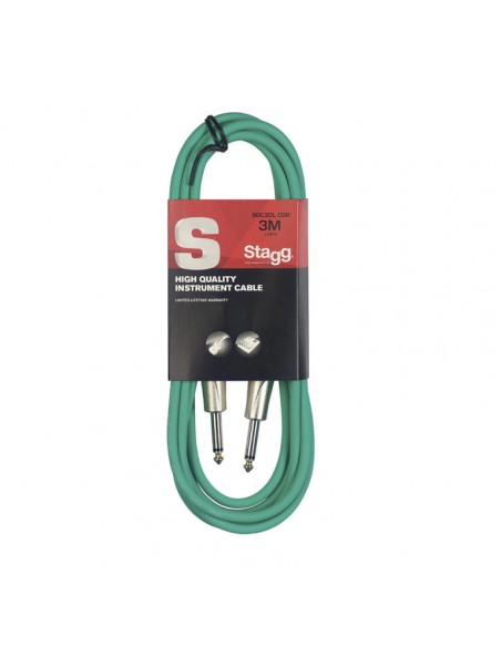 Instrument cable, jack/jack (m/m), 3 m (10"), heavy-duty connectors, green, S-series