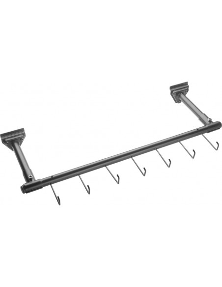 Black iron slatwall display for straps with 7 hooks