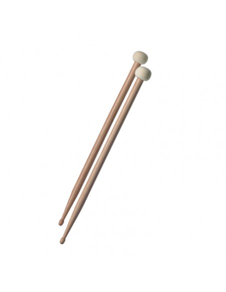 Pair of hickory Combo-Tip drumsticks with 5A wooden tip and 30 mm round felt head