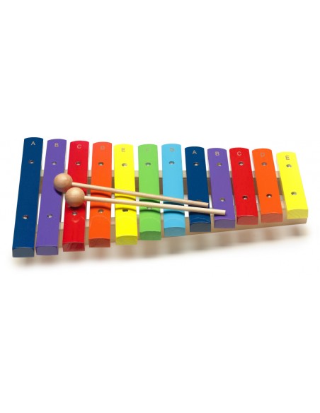 Xylophone with 12 colour-coded keys and two wooden mallets