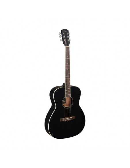 Black acoustic auditorium guitar with solid spruce top, Bessie series