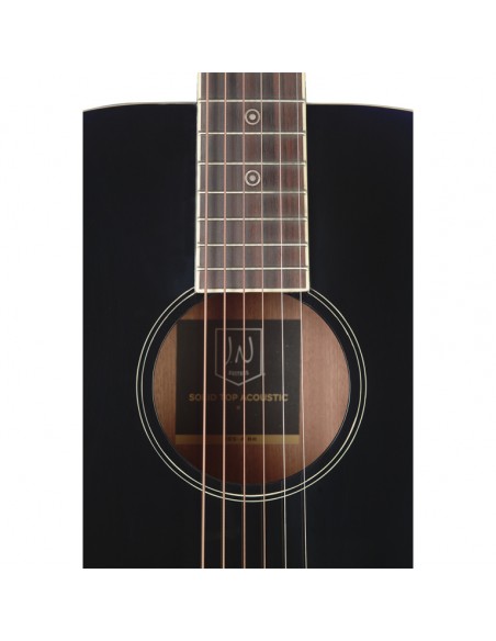 Black acoustic auditorium guitar with solid spruce top, Bessie series