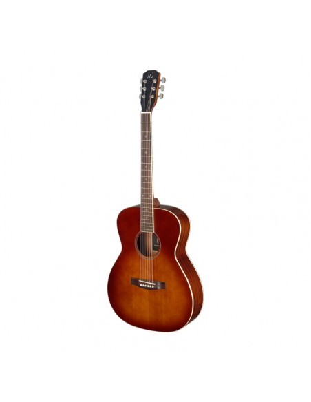 Dark cherryburst acoustic auditorium guitar with solid spruce top, left-handed, Bessie series
