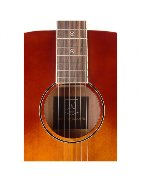 Dark cherryburst acoustic auditorium guitar with solid spruce top, left-handed, Bessie series