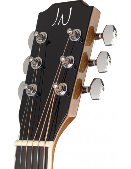 Dark cherryburst acoustic-electric auditorium guitar with solid spruce top, left-handed, Bessie