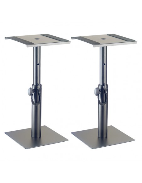 Two height-adjustable monitor or light stands (short)
