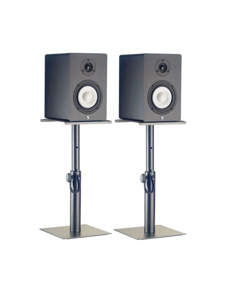 Two height-adjustable monitor or light stands (short)