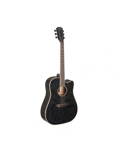 Cutaway acoustic-electric dreadnought guitar with solid mahogany top, Yakisugi series