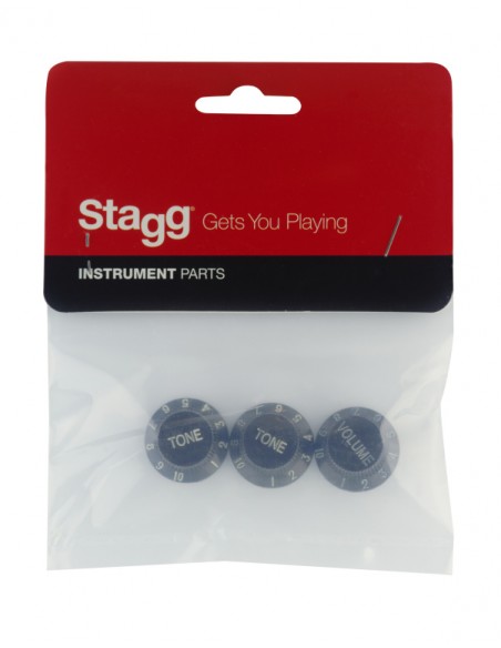 Volume and tone knobs (x 2) for S type electric guitar, black, white letter