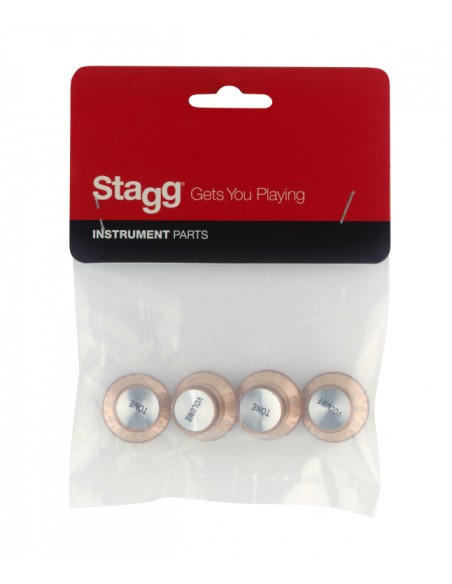 Volume (x 2) and tone (x 2) knobs for P type electric guitar, golden