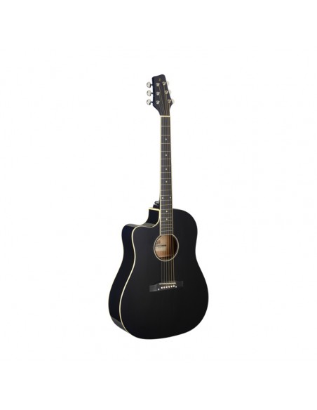 Cutaway acoustic-electric Slope Shoulder dreadnought guitar, black, left-handed model