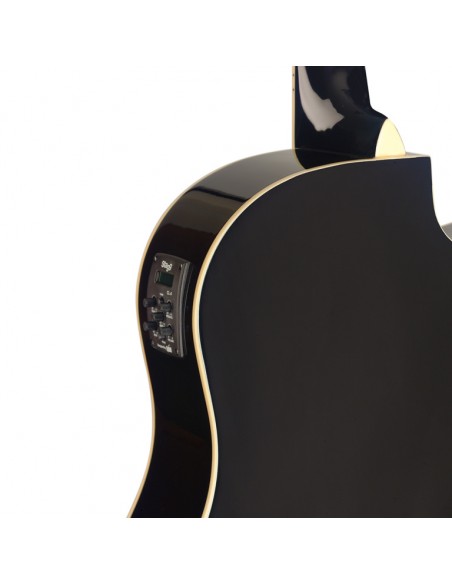 Cutaway acoustic-electric Slope Shoulder dreadnought guitar, black, left-handed model
