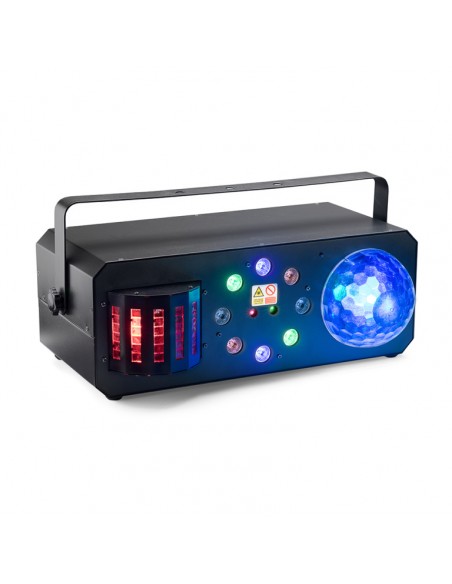 Multi-effects box with red and green lasers, derby, colour wash and discoball