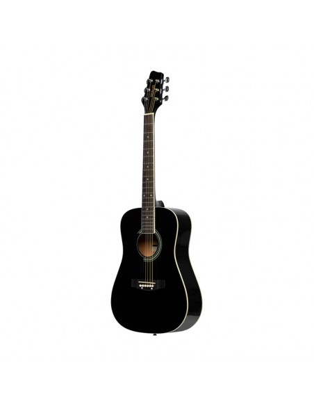3/4 black dreadnought acoustic guitar with basswood top, left-handed model