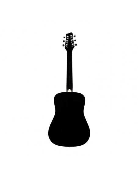 3/4 black dreadnought acoustic guitar with basswood top, left-handed model