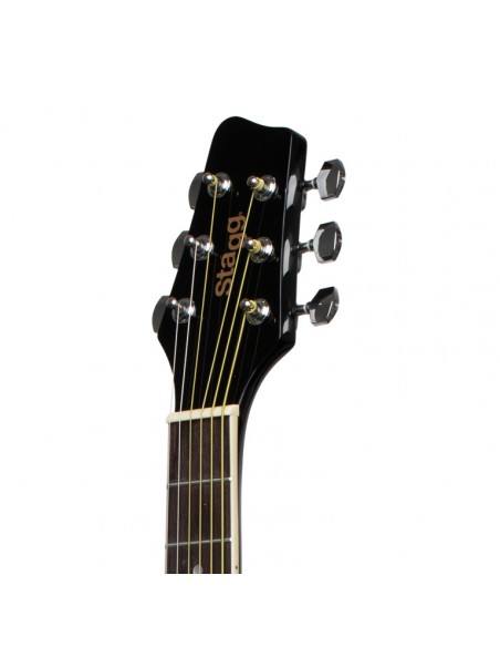 3/4 black dreadnought acoustic guitar with basswood top, left-handed model