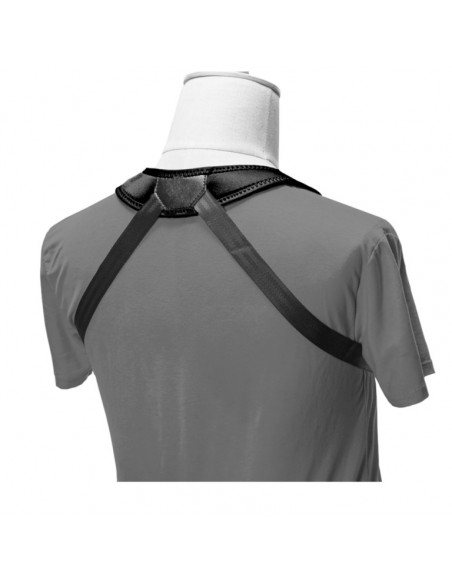 Junior fully-adjustable saxophone harness with soft shoulder padding, black