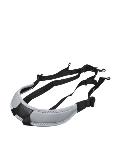 Junior fully-adjustable saxophone harness with soft shoulder padding, silver