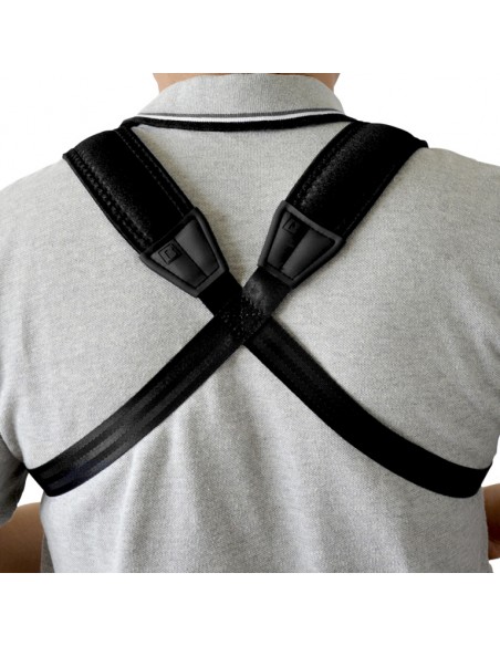 Fully-adjustable saxophone harness with soft shoulder padding, black