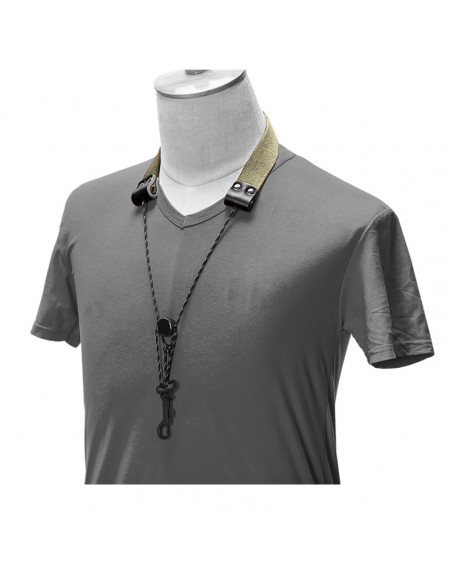 Fully-adjustable GoodGroove saxophone strap with soft neck padding, olive green