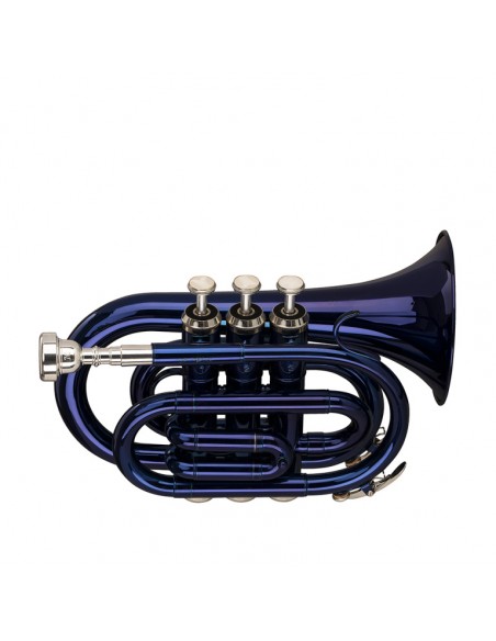 Bb pocket trumpet, ML-bore, brass body, blue
