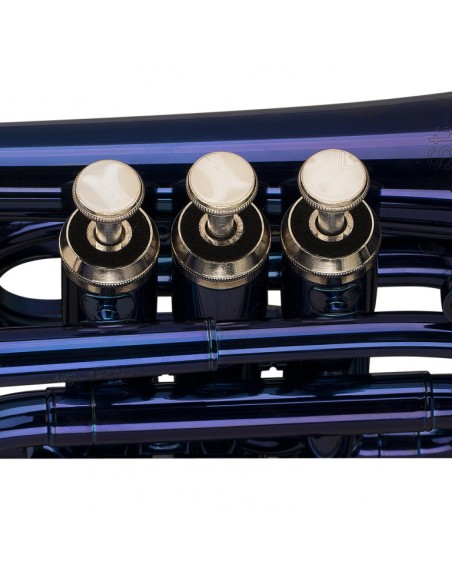 Bb pocket trumpet, ML-bore, brass body, blue