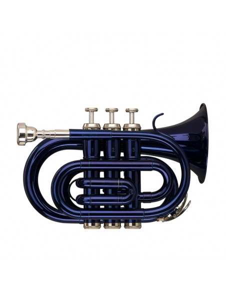 Bb pocket trumpet, ML-bore, brass body, blue