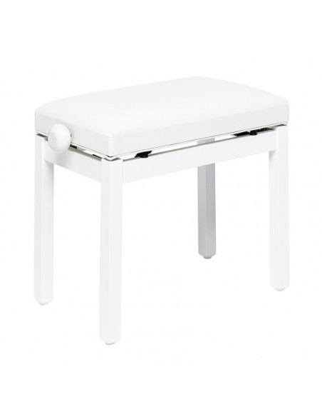 Matt white piano bench with white vinyl top