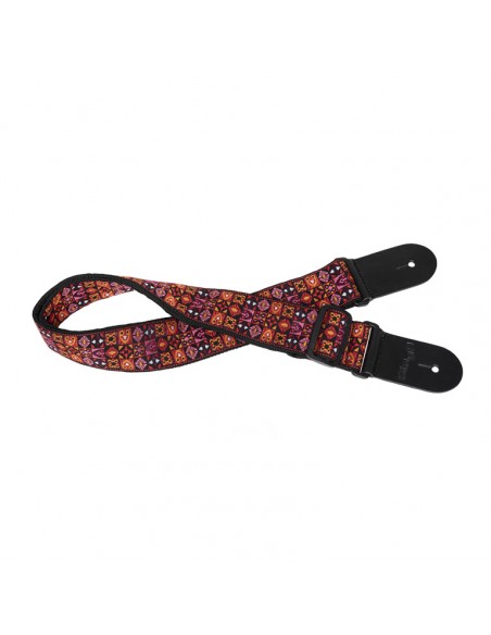 Woven nylon guitar strap with red Hootenanny Mix pattern