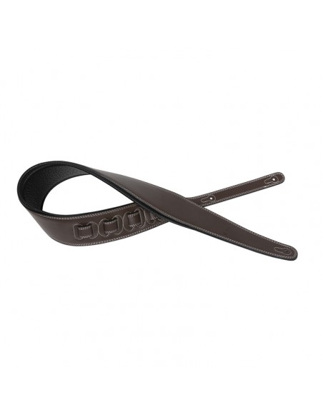 Dark brown padded leatherette guitar strap, extra large