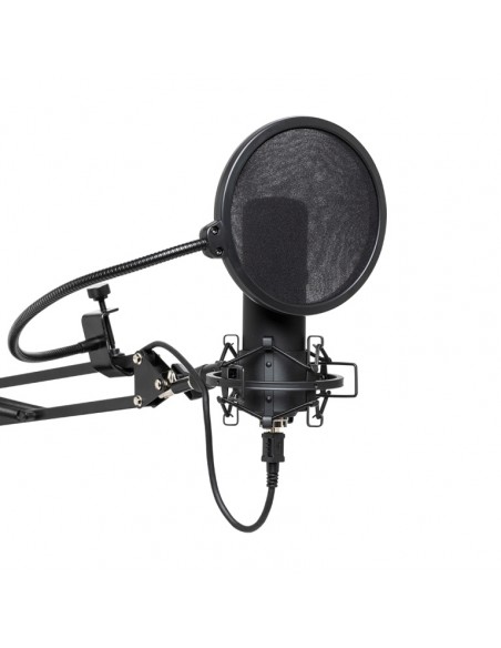 Cardioid USB microphone set with microphone, stand, shock mount, pop filter and USB cable