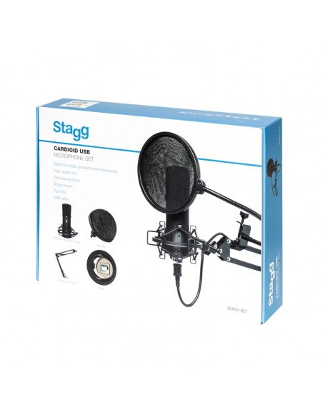 Cardioid USB microphone set with microphone, stand, shock mount, pop filter and USB cable
