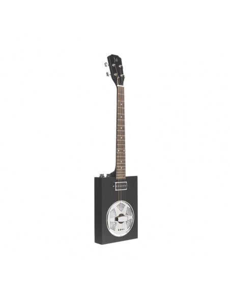 Acoustic-electric Cigar Box Guitar with 4 strings, resonator, sapele top, Cask series