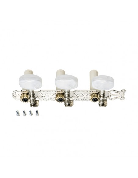 Open machine heads 3 x 3, classical type, for acoustic guitar, chromed